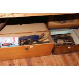 Two boxes of joinery tools, electric hand tools etc.