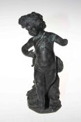 Antique solid bronze dancing cherub, 17cm.