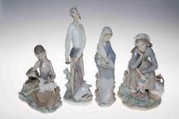 Collection of four Lladro figures.