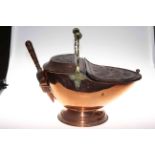 Victorian copper coal helmet with integrated shovel,