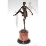 Art Deco style bronze hoop lady on marble base.