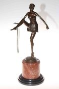 Art Deco style bronze hoop lady on marble base.