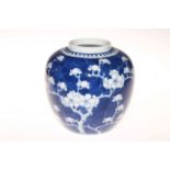 Chinese blue and white Prunus ginger jar, 17cm.