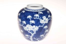 Chinese blue and white Prunus ginger jar, 17cm.