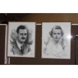 Pair of 1920's charcoal portraits of distinguished subjects, signed and framed.