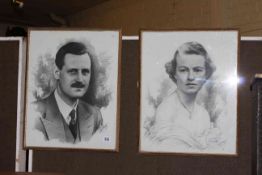 Pair of 1920's charcoal portraits of distinguished subjects, signed and framed.