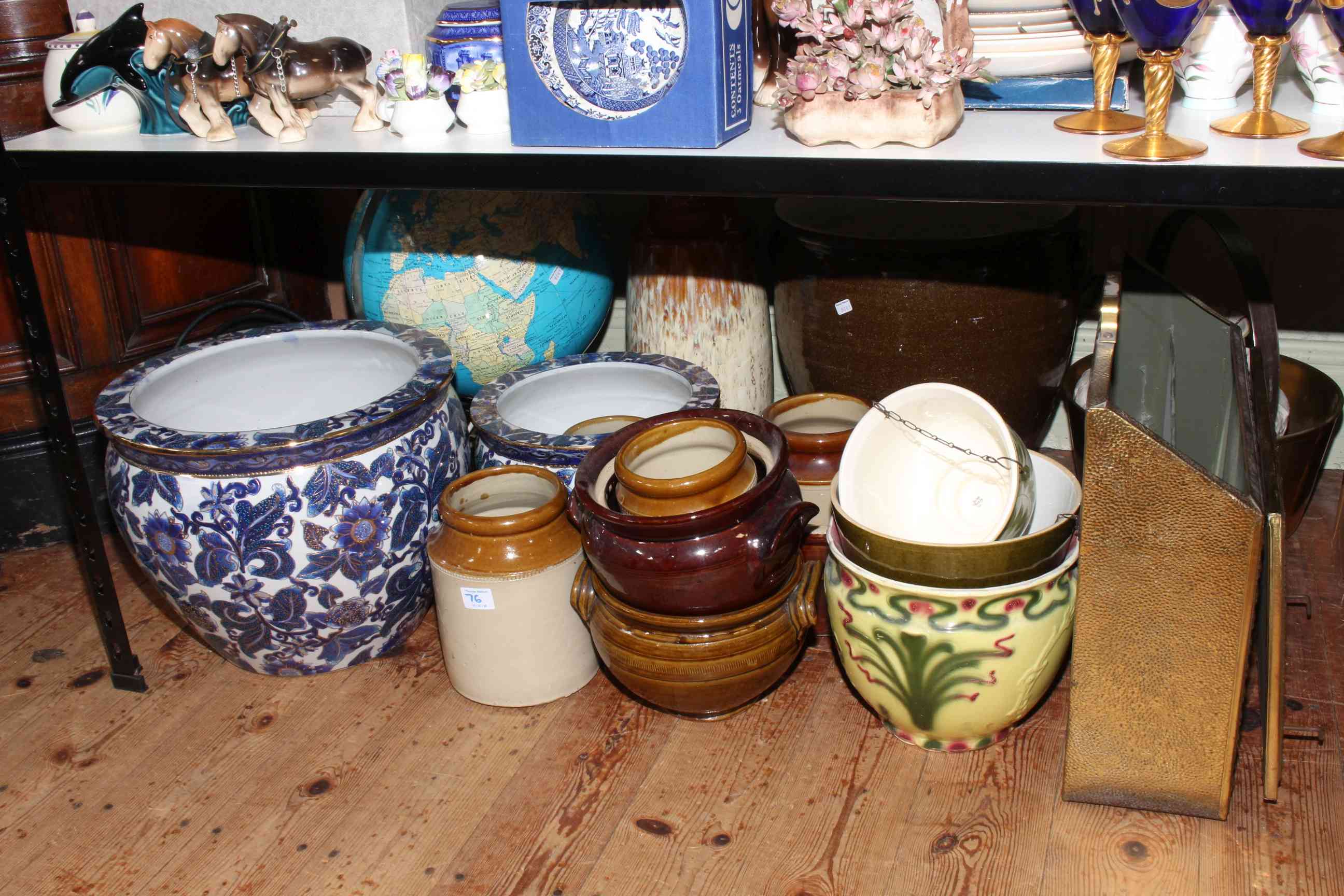 Large collection of planters, metalwares, hookey rugs, carved wood, etc. - Image 2 of 3