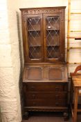 Oak leaded glazed door bureau bookcase.