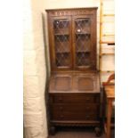 Oak leaded glazed door bureau bookcase.