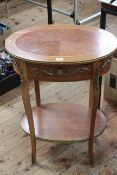 French ormolu mounted oval occasional table with frieze drawer, 55cm by 69cm.