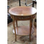 French ormolu mounted oval occasional table with frieze drawer, 55cm by 69cm.