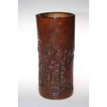 Carved bamboo brush pot, 28cm.