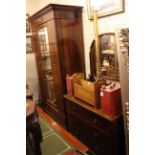 Edwardian inlaid mahogany mirror door wardrobe, dressing table and bedroom chair (3).