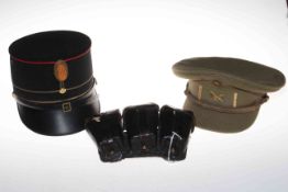 Belgium Lancers cap and Police cap, and belt pouches (3).