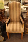 Victorian mahogany spoon back nursing chair and arched back open armchair.