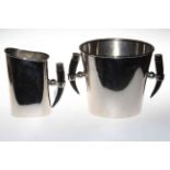 Two silver plated ice buckets with horn style handles, 22cm and 23cm.