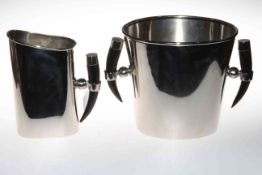 Two silver plated ice buckets with horn style handles, 22cm and 23cm.