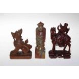 Two Chinese wood carvings and soapstone figure (3).