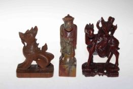 Two Chinese wood carvings and soapstone figure (3).