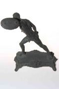 Antique sculpture of naked fighter with shield and staff, 25cm.