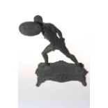 Antique sculpture of naked fighter with shield and staff, 25cm.