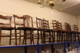 Set of six oak bar back dining chairs and four various bedroom chairs (10).