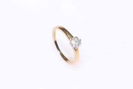 Solitaire diamond ring set in 18 carat gold, size K.