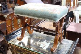 Victorian mahogany x-framed stool with needlework seat.
