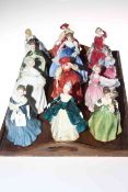 Twelve Royal Doulton lady figures including Gay Morning, Buttercup x 2, Blithe Morning and Premiere.