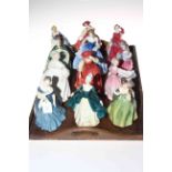 Twelve Royal Doulton lady figures including Gay Morning, Buttercup x 2, Blithe Morning and Premiere.