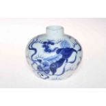 Chinese Republic blue and white vase, decorate with playful Fo Dogs, 12cm.