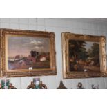 Two Victorian gilt framed oils on canvas depicting cattle in landscape and woodland,