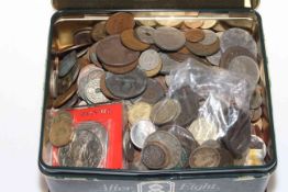 Collection of coins, gaming and trade tokens including Cartwheel pennies, 1821 silver crown,