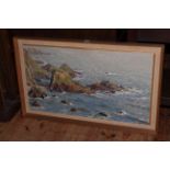 Roy Stringfellow, Seascape, oil on panel, signed lower right, 52cm by 92cm, framed,