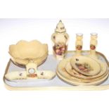 Eleven pieces of Aynsley Orchard Gold including covered vase, candlesticks, plates and dishes.