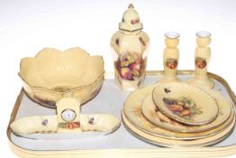 Eleven pieces of Aynsley Orchard Gold including covered vase, candlesticks, plates and dishes.