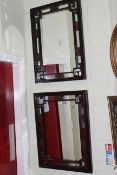 Pair Chinese hardwood framed wall mirrors, 74.5cm by 56cm.