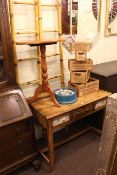 Tiled single drawer side table, oval pedestal occasional table and two bamboo step ladders (4).