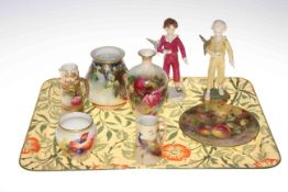 Collection of eight pieces of Royal Worcester; Two rose painted vases, three small pieces,