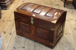 Hardwood and brass inlaid dome trunk, 61cm by 44cm.