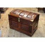 Hardwood and brass inlaid dome trunk, 61cm by 44cm.