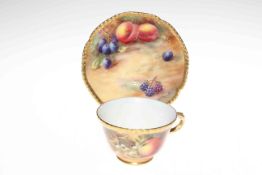 Royal Worcester fruit painted cabinet cup and saucer, signed Price and Love.