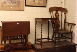 Victorian farmhouse style armchair, oak barley twist occasional table, small oak drop leaf table,