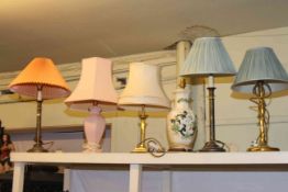 Six various table lamps including Masons Chartreuse and pair of metal lamps.