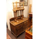 1920's/30's oak linen chest, nest of three spider leg tables, stool and pair coaching prints (5).