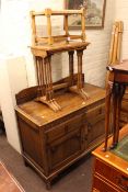 1920's/30's oak linen chest, nest of three spider leg tables, stool and pair coaching prints (5).