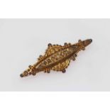 Late Victorian 9 carat gold die-stamped brooch set with seed pearls.