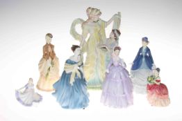 Collection of six Royal Doulton and Royal Worcester lady figures and Wedgwood 'Togetherness' (7).