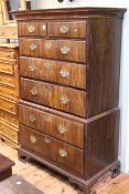 Georgian walnut chest on chest of two short drawers above five long drawers on shaped bracket feet,