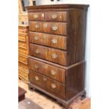 Georgian walnut chest on chest of two short drawers above five long drawers on shaped bracket feet,